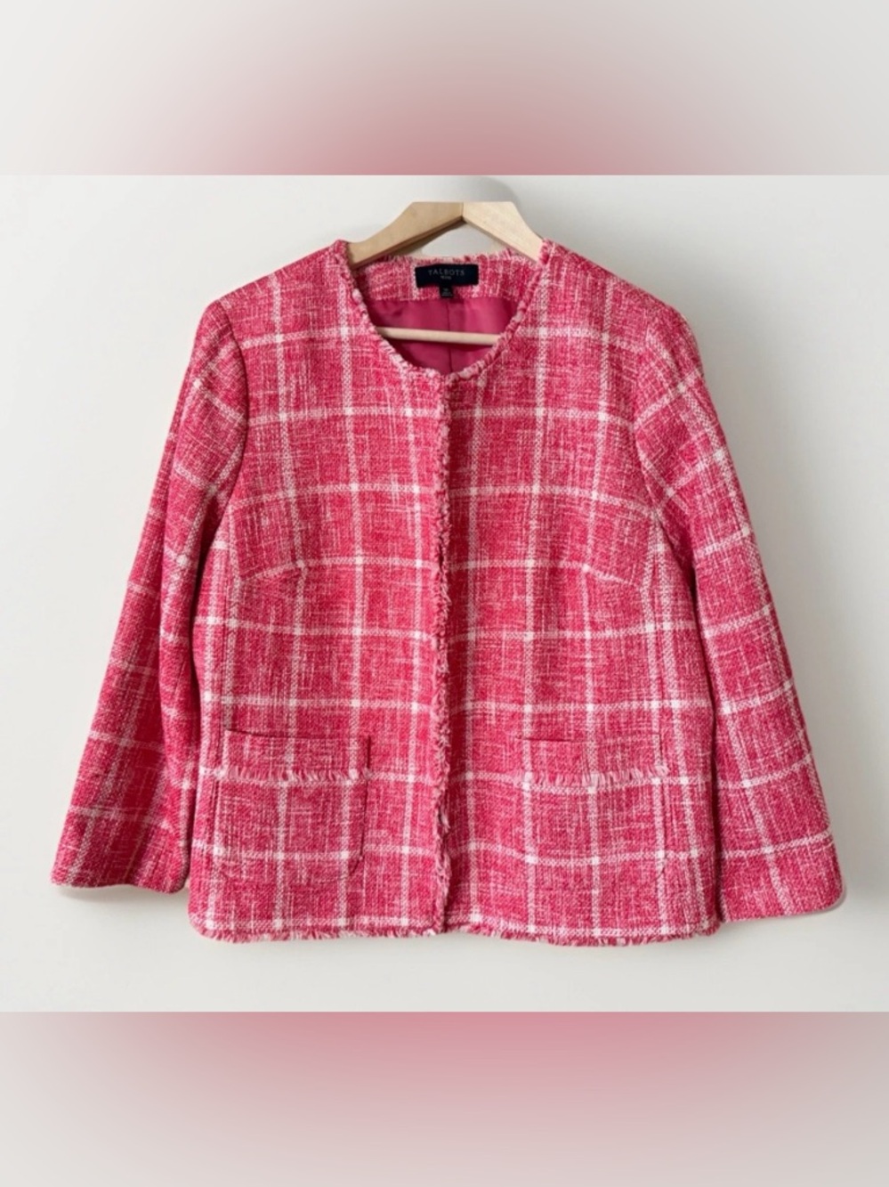 Talbots Twisted Windowpane tweed jacket blazer in pink